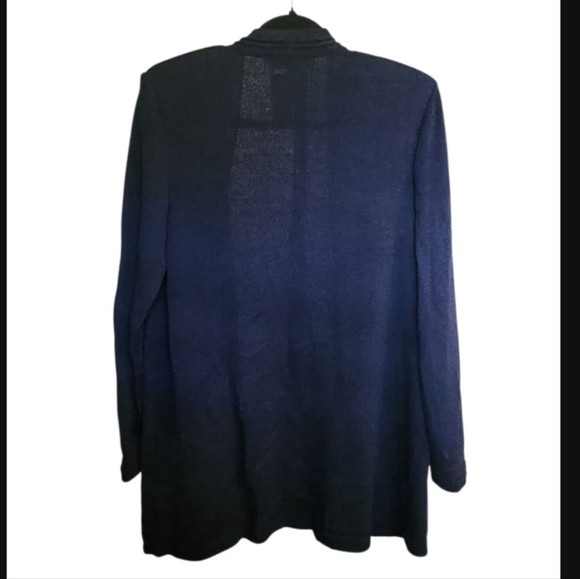St. John Basics Cardigan Sweater Jacket Santana Knit Navy Blue Gold Accents Med - Picture 2 of 14